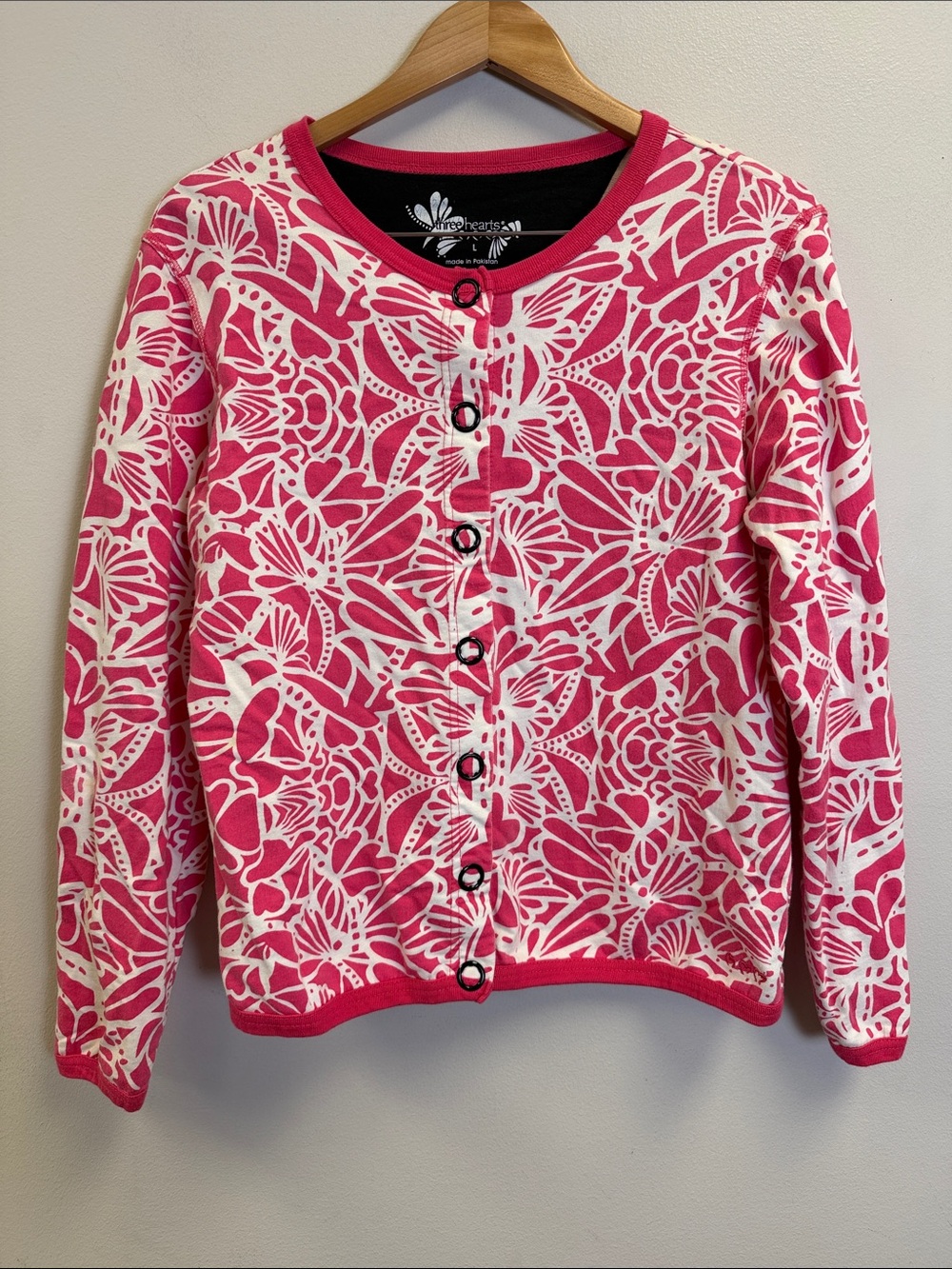 Three Hearts Pink and White Floral Button Cardigan